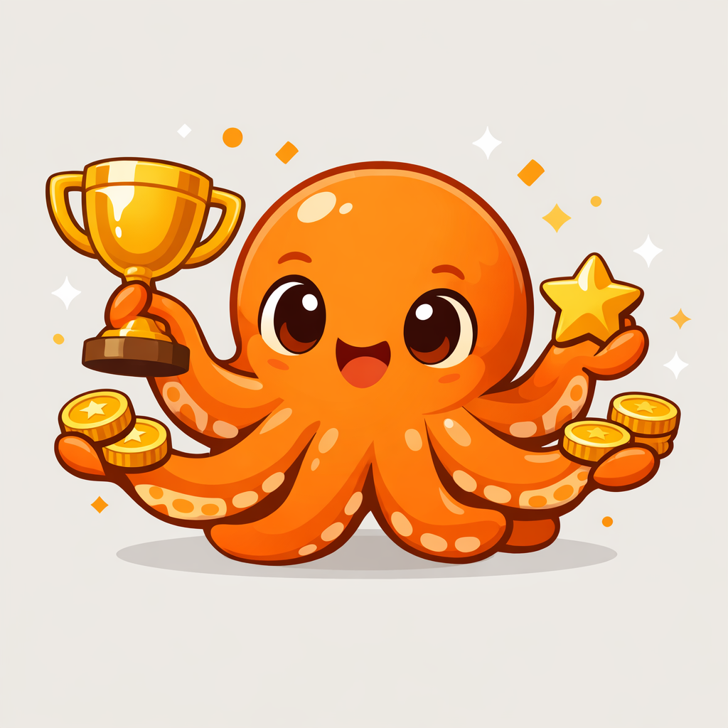 Topi la mascotte avec trophée et récompenses